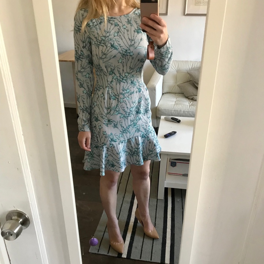Long sleeved blue floral Banana Republic dress