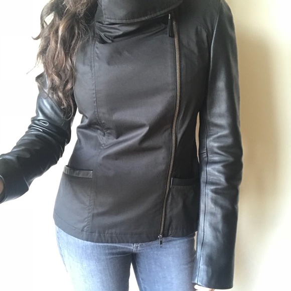 NEW MACKAGE BLACK POPLIN LEATHER TrimMOTO Jacket S - Picture 3 of 8