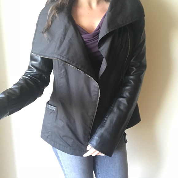 NEW MACKAGE BLACK POPLIN LEATHER TrimMOTO Jacket S - Picture 5 of 8