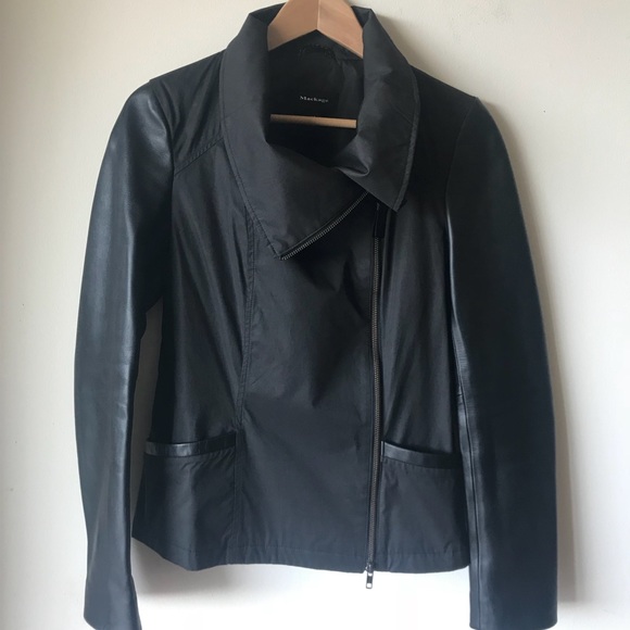 NEW MACKAGE BLACK POPLIN LEATHER TrimMOTO Jacket S - Picture 6 of 8