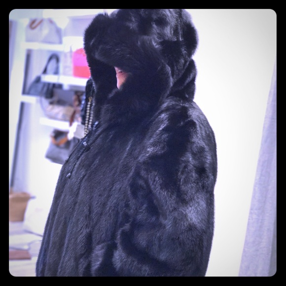 Mink Bomber Jacket w detachable hood