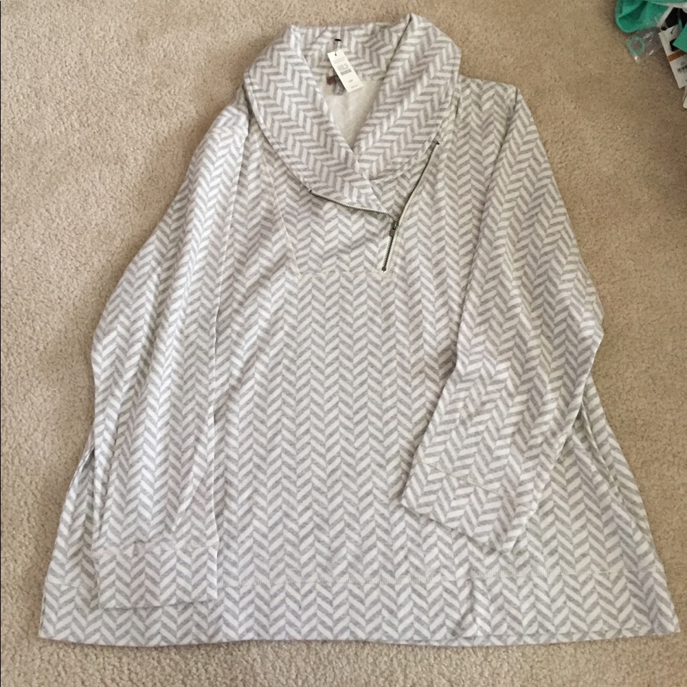Talbots gray/cream shawl zipper sweater