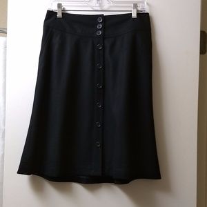 Ann Taylor Black Button Front Wool Skirt