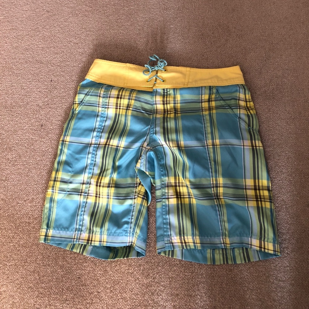 Blue & yellow North face board shorts
