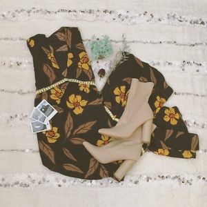 • Bohemian Goth Plunging Black Floral Maxi Dress •