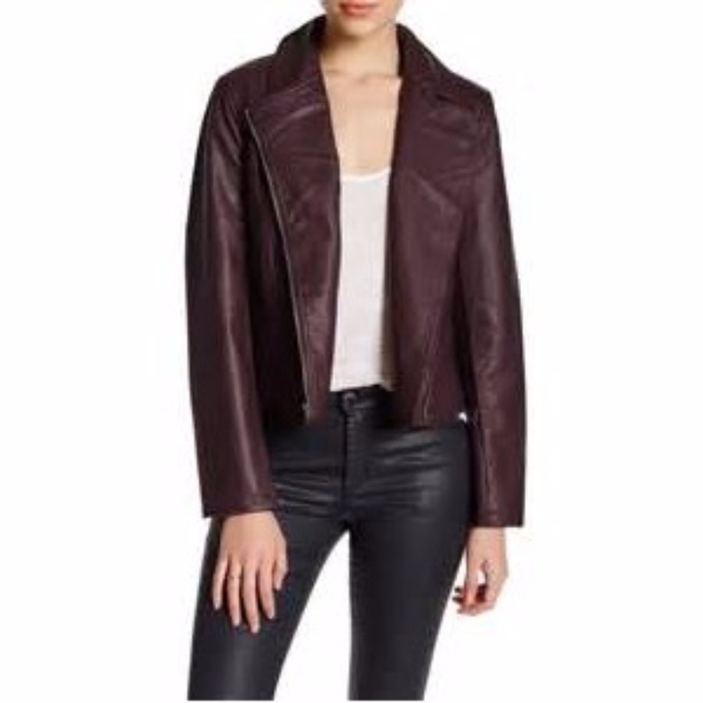 Faux Leather Zip Long Sleeve Jacket