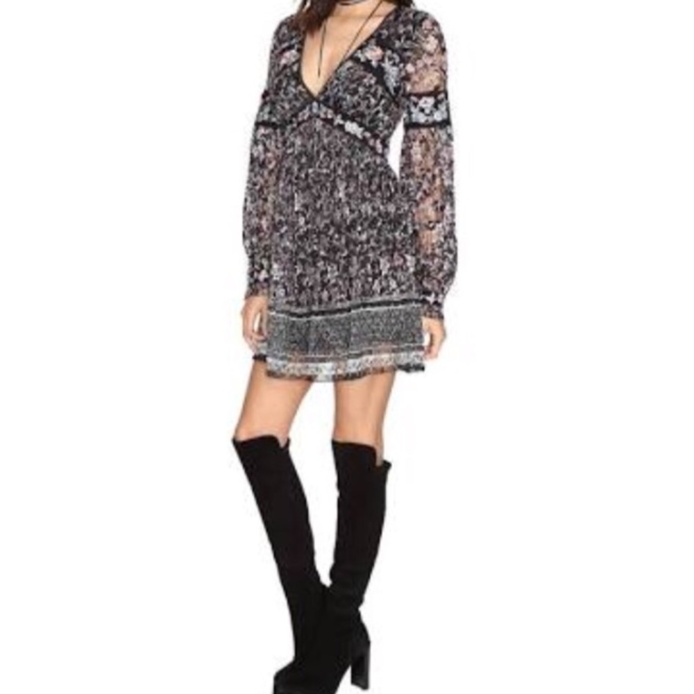 New FREE PEOPLE Dress Embroidered Florals Lace Sz2