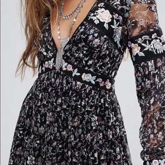 New FREE PEOPLE Dress Embroidered Florals Lace Sz2 - Picture 6 of 8