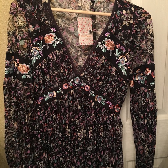 New FREE PEOPLE Dress Embroidered Florals Lace Sz2 - Picture 4 of 8