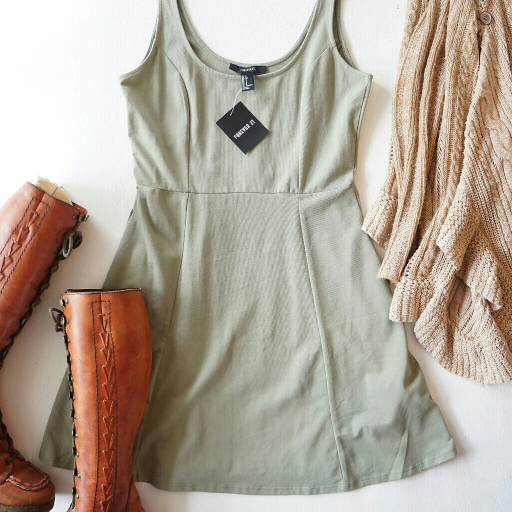 Sage fit and flare tank dress moss skater dress