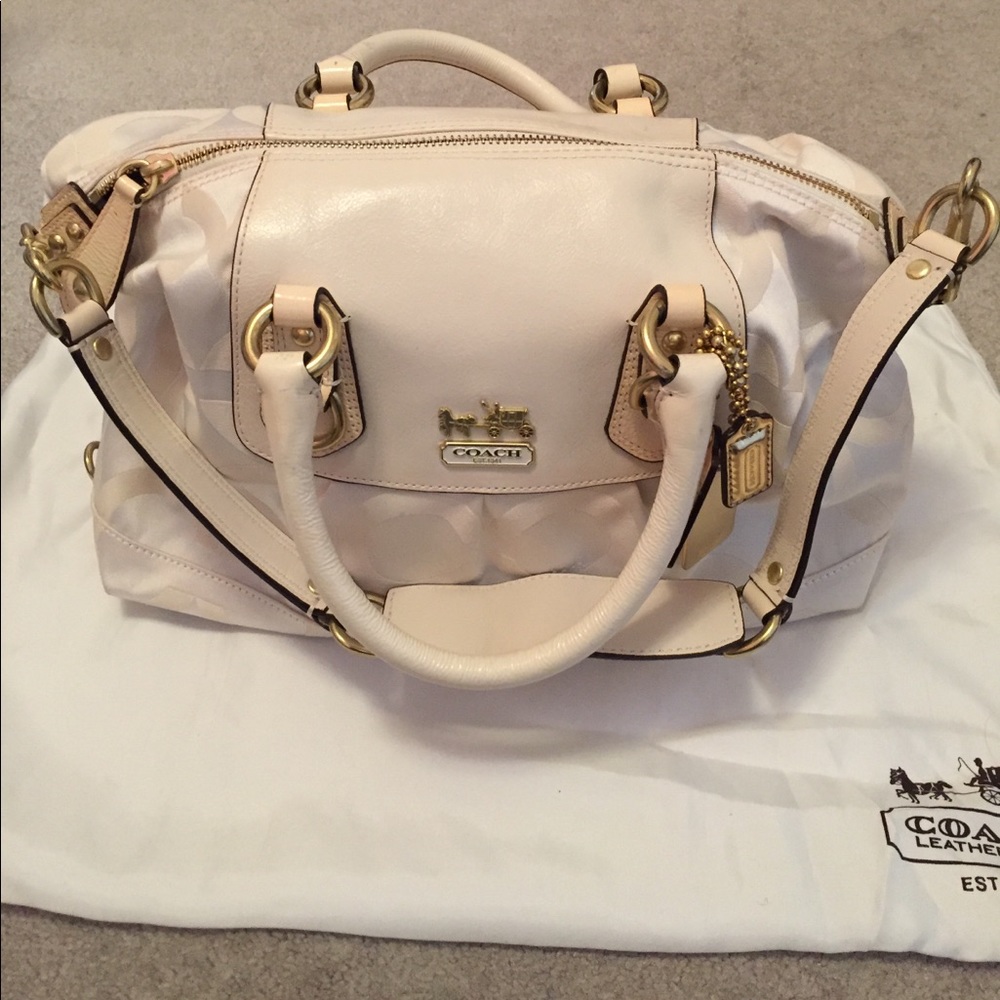 White Coach Bag. Top handles & shoulder strap!