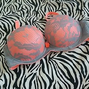 Grey and coral lace push up bra