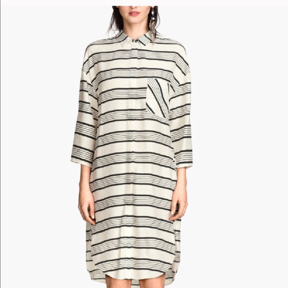 H&M black and white striped shirt dress