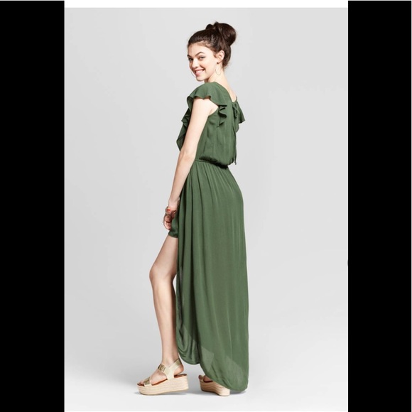 Olive Green High Low Dress/Romper - Picture 2 of 4