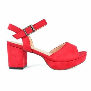 Red Sling Back Peep Toe Low Heeled Platform