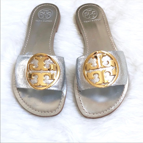tory burch silver slides