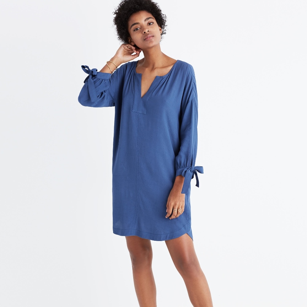 Madewell Du Jour Tie Sleeve Tunic Shirt Dress XXS