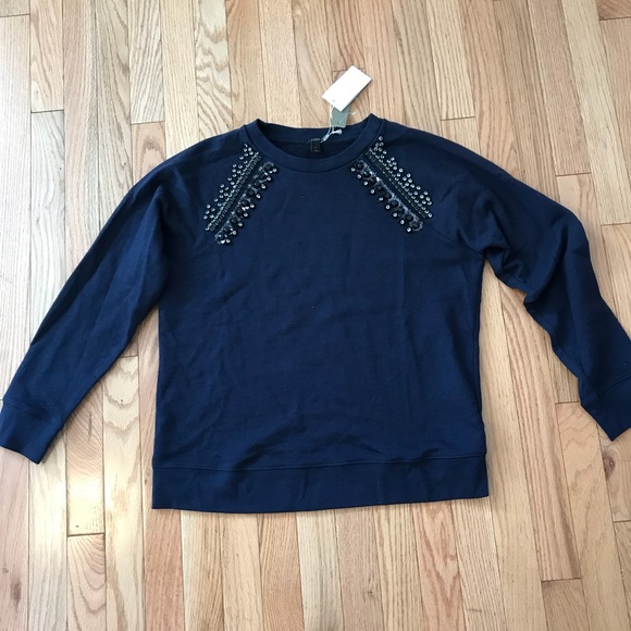 J.Crew navy sweatshirt with beading - Picture 1 of 3