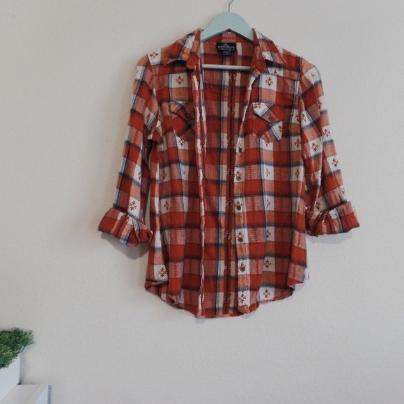 Francesca's Collections Tops - Burnt Orange/ Rust Button Down Flannel Top