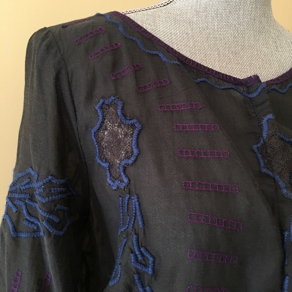 Free People | Sheer Black Embroidered Top