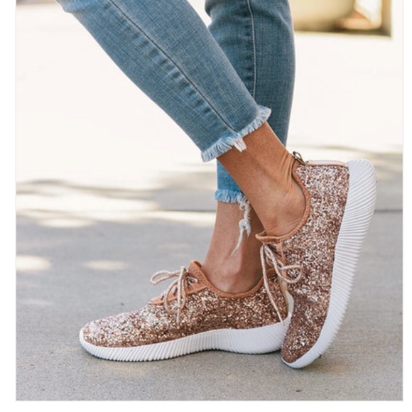 Ladies lace up light weight glittery sneakers - Picture 3 of 5