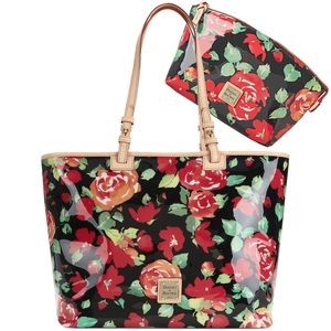 Dooney & Borque Black Floral Leisure Shopper Tote