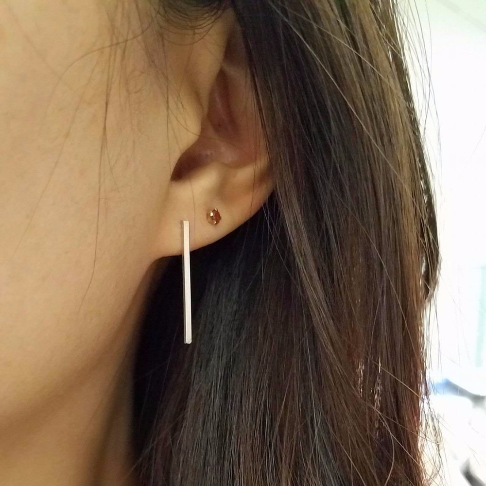 Sterling silver long bar earrings