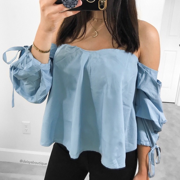 Daisys Boutique Tops - light blue off the shoulder ruffle sleeves top