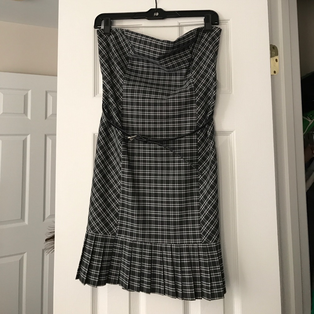 Plaid Strapless Dress with Belt