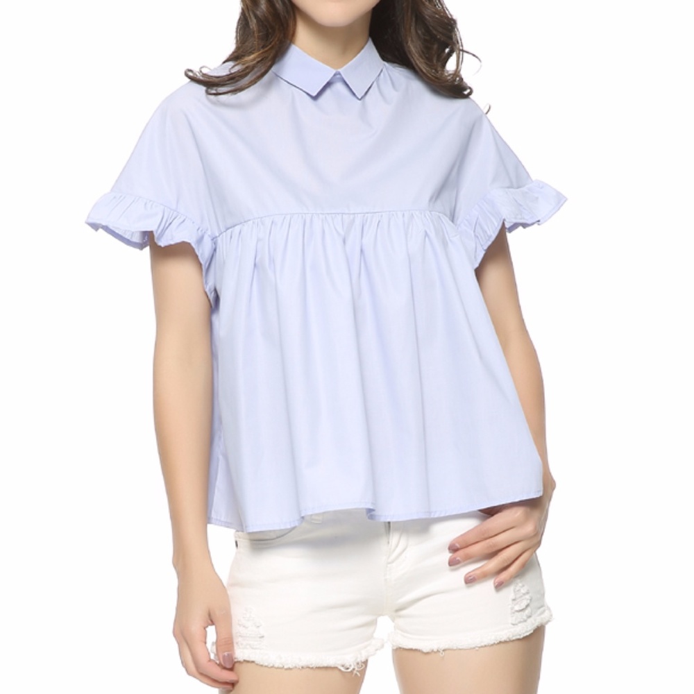 Blue baby doll ruffle blouse - Picture 2 of 5