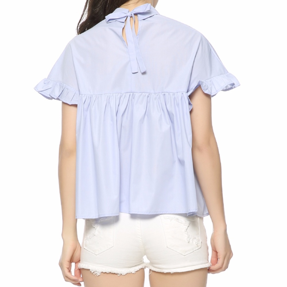 Blue baby doll ruffle blouse - Picture 1 of 5