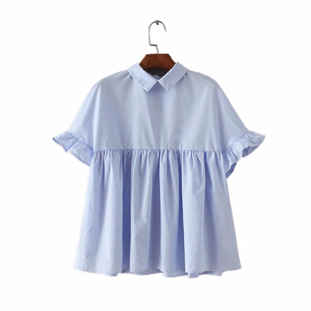 Blue baby doll ruffle blouse - Picture 3 of 5