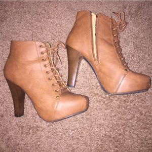 Chunky heel lace up booties