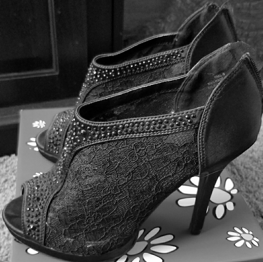 Black lace heels