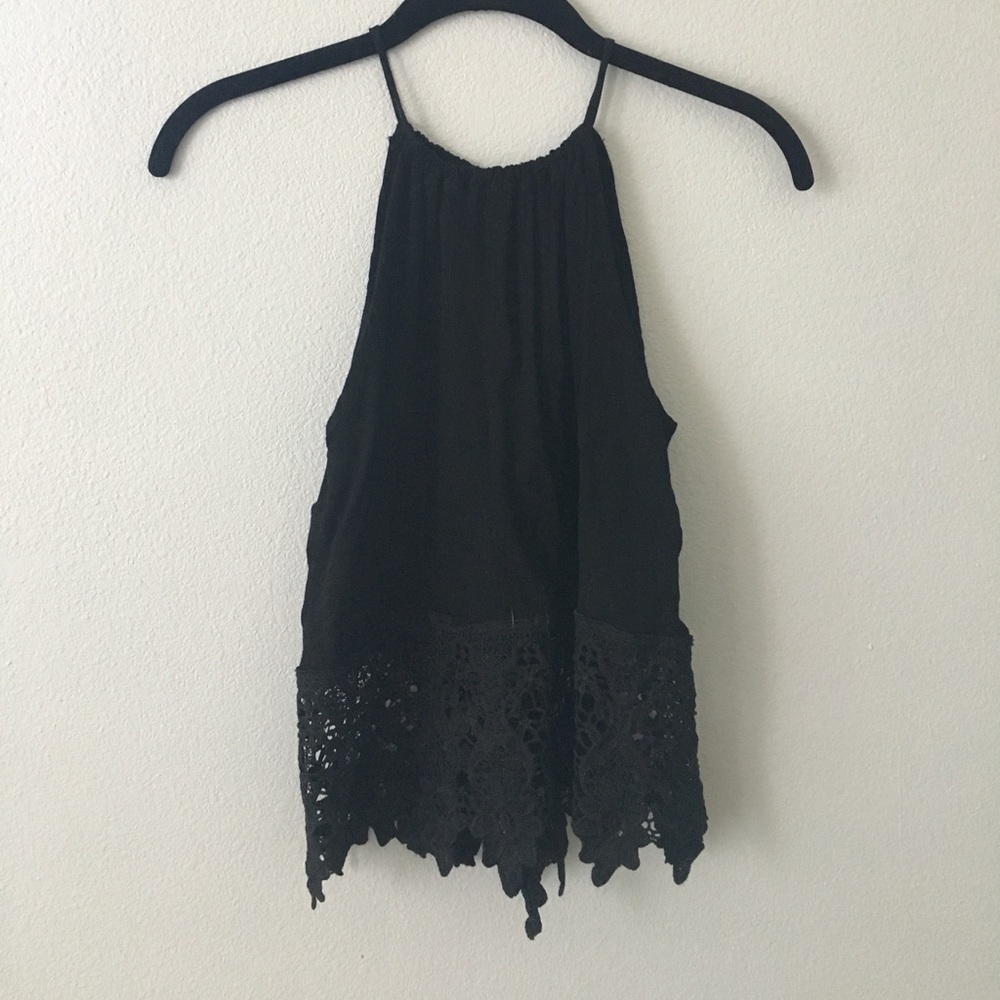 Black lace tie up top