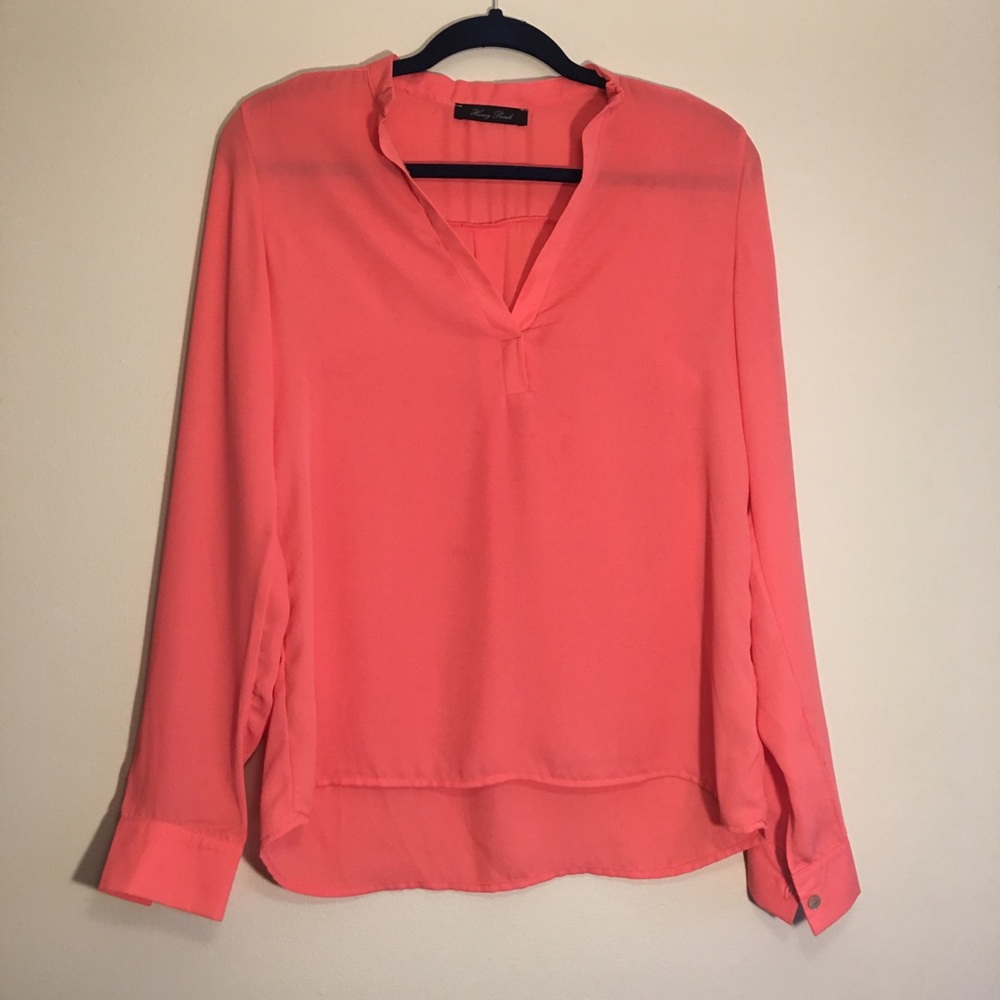 HONEY PUNCH coral long sleeve blouse