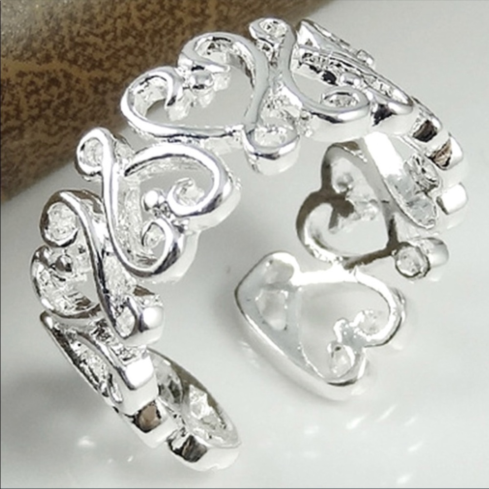 Sterling Silver Heart Hollow Ring. Adjustable.