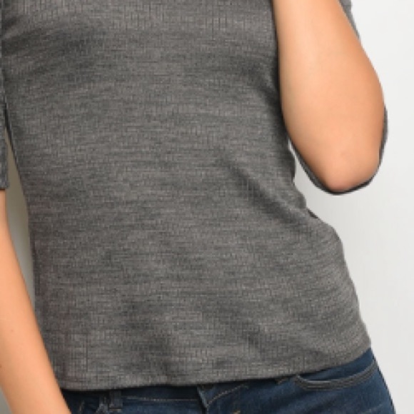 Charcoal 3/4 sleeve ribbed turtleneck top, NEW - Picture 8 of 8