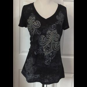Vocal Fleur de Lis V-neck Tee Crystals