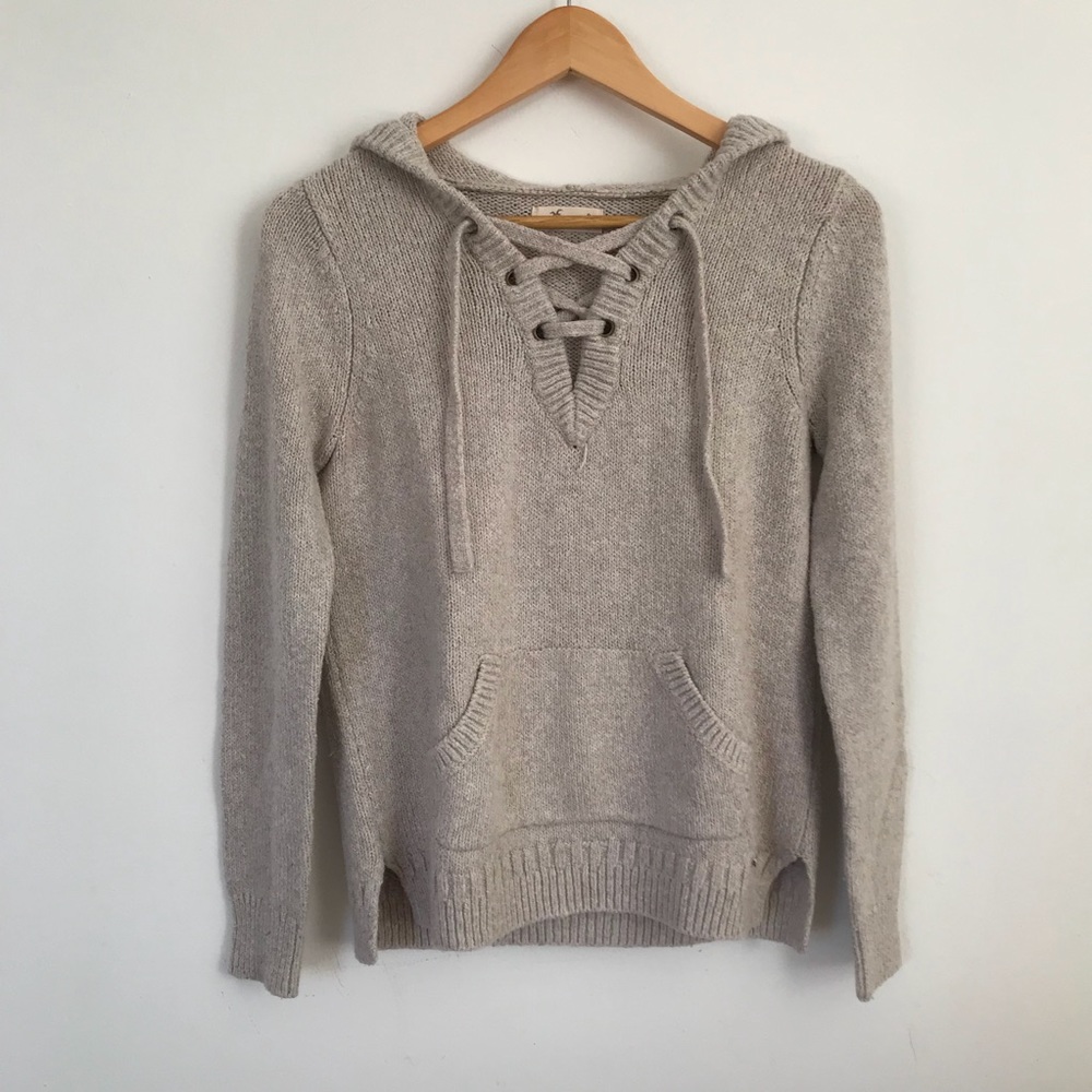 Lace up sweater with hood