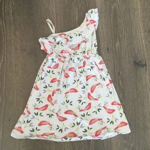 Adorable Bird Print One-Shoulder ruffle top dress