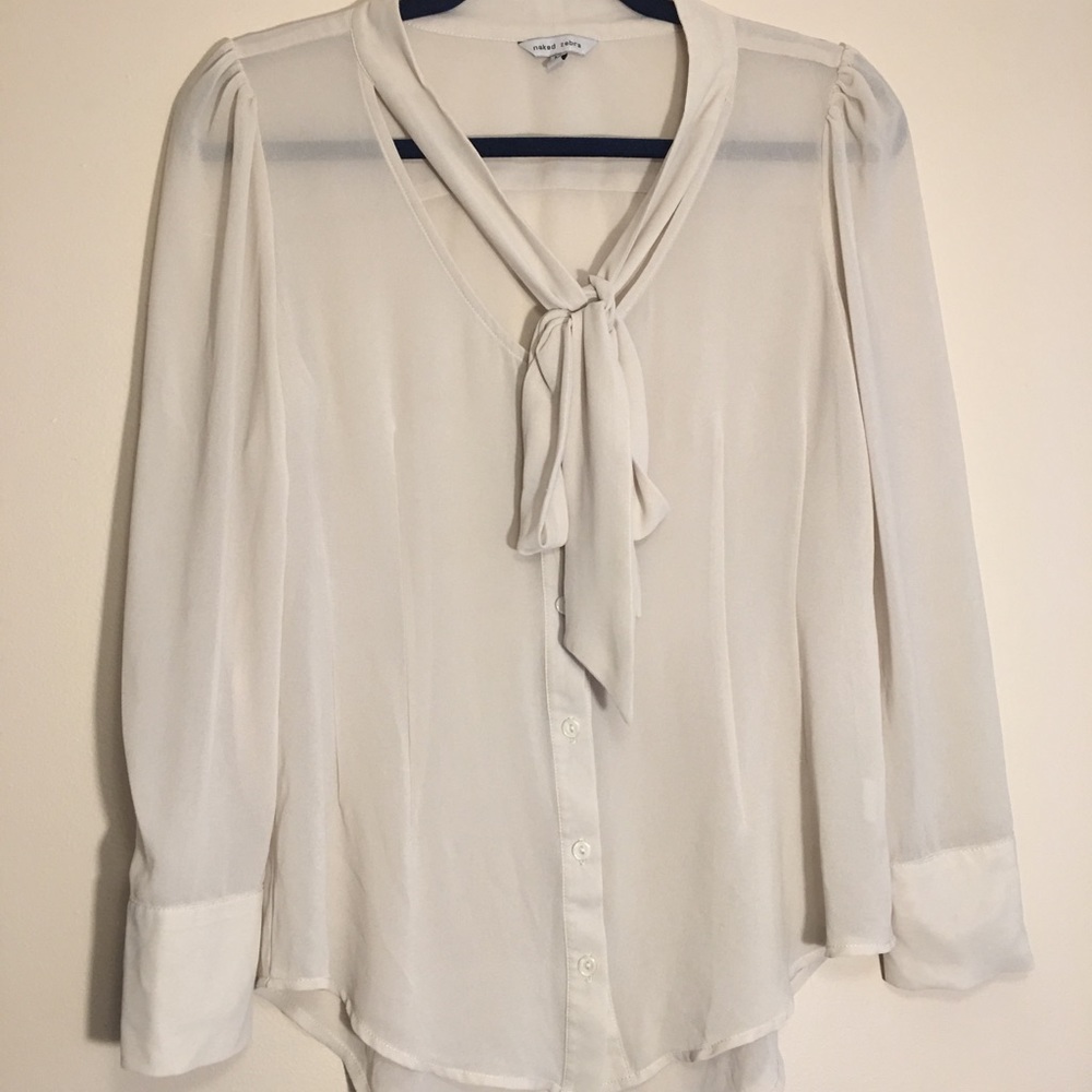 NAKED ZEBRA off white long sleeve blouse w/ bow