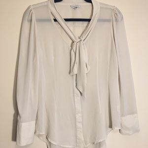 NAKED ZEBRA off white long sleeve blouse w/ bow