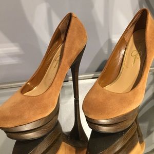 Jessica Simpson double platform suede camel heels