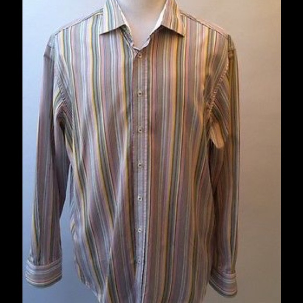 Bugatchi Size XXL Multicolor Striped Dress Shirt