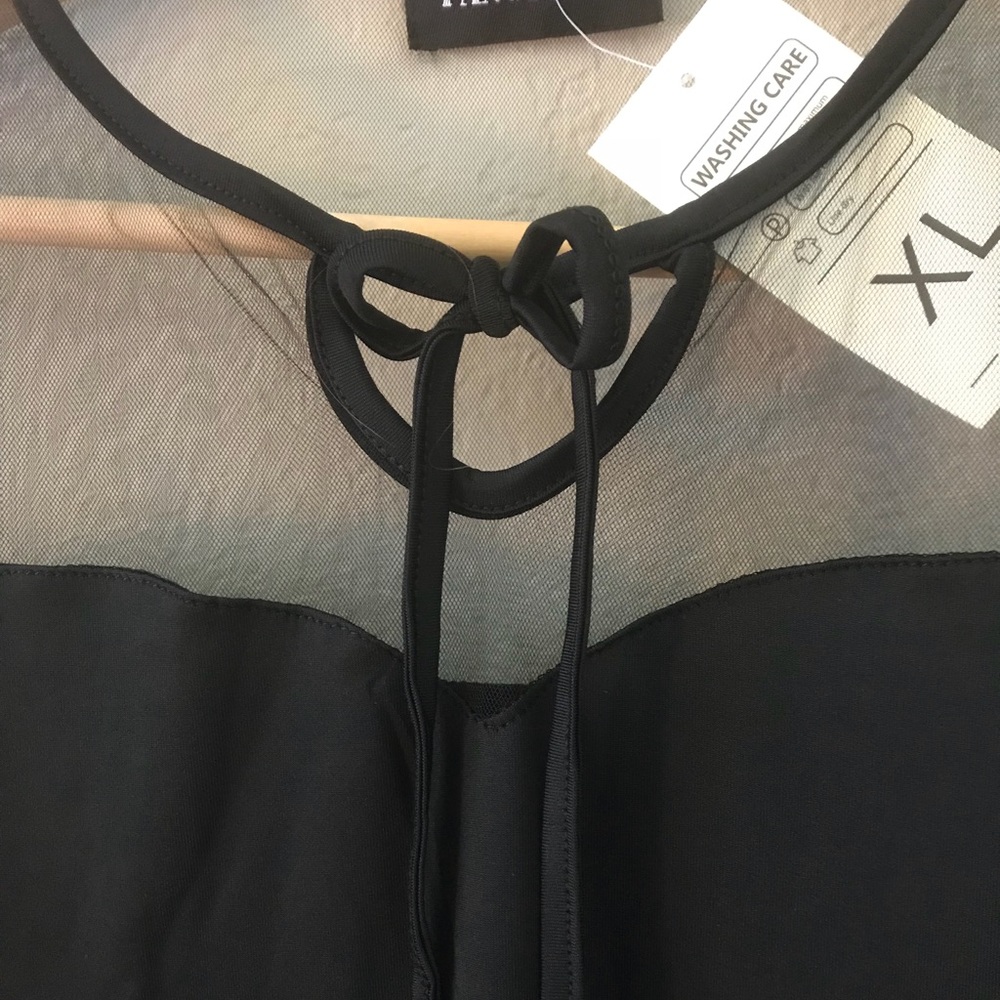 5 for $25! NWT Boutique Black Mesh Tie-Neck Top - Picture 3 of 5