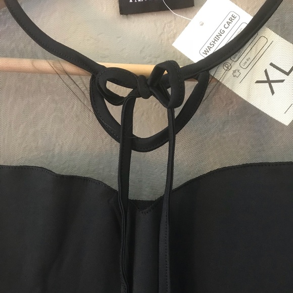 5 for $25! NWT Boutique Black Mesh Tie-Neck Top - Picture 3 of 5