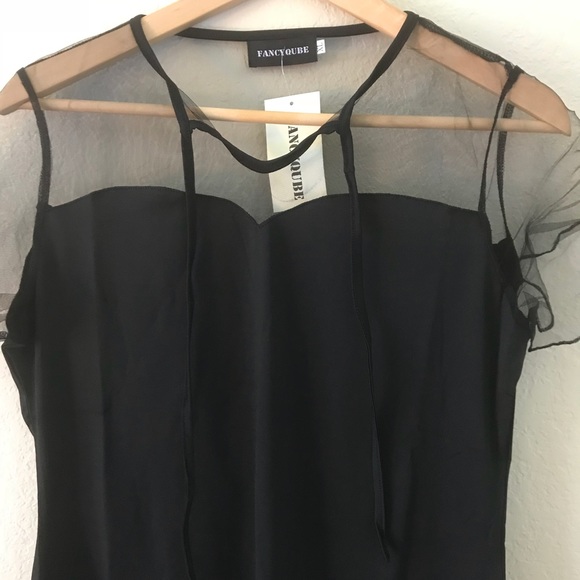 5 for $25! NWT Boutique Black Mesh Tie-Neck Top - Picture 4 of 5
