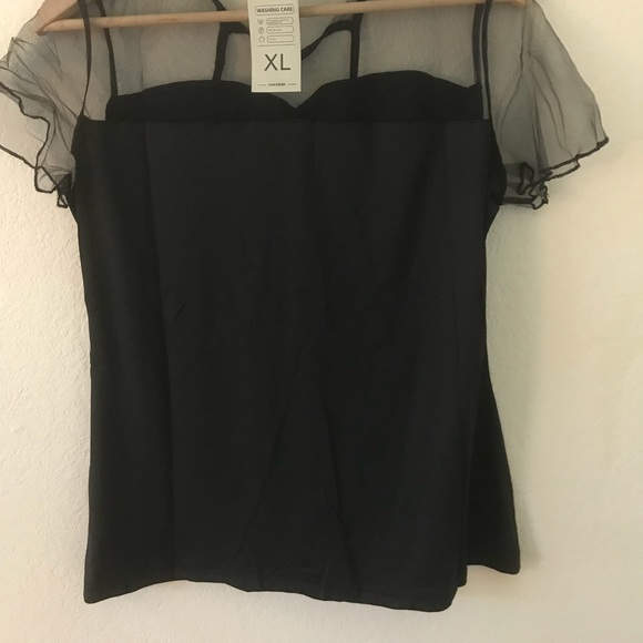 5 for $25! NWT Boutique Black Mesh Tie-Neck Top - Picture 5 of 5