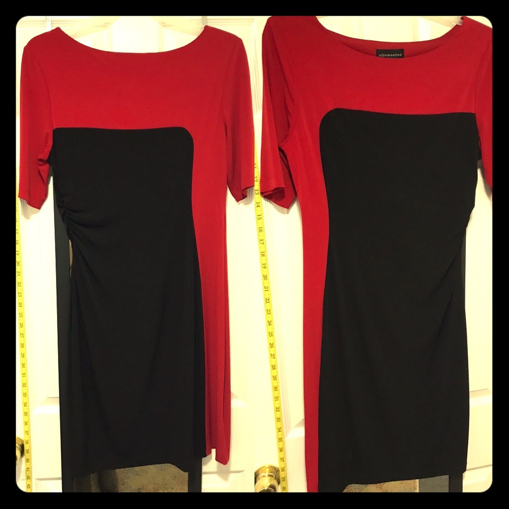 Red and black block dress
